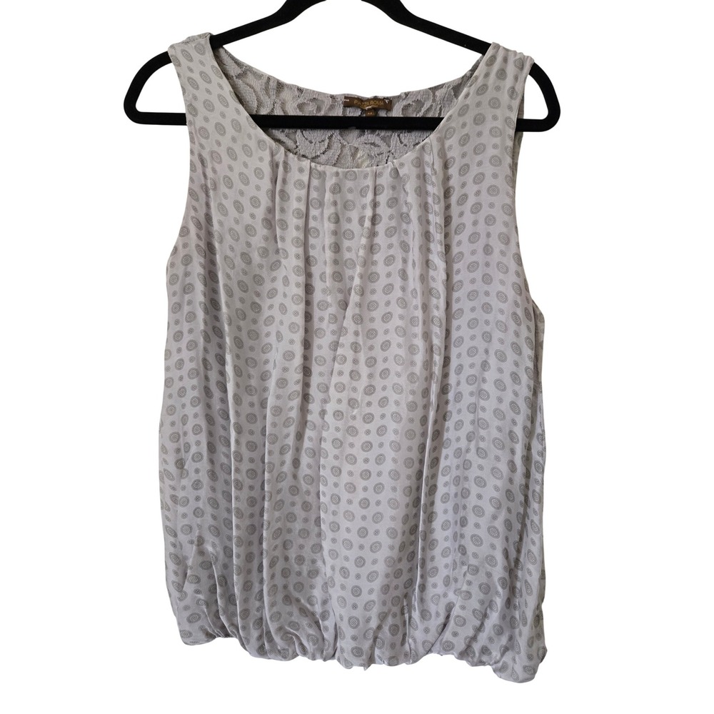 Piazza Roma Womens M Blouse Gray Silk Cotton Lace Back Pleated Bubble Hem Italy